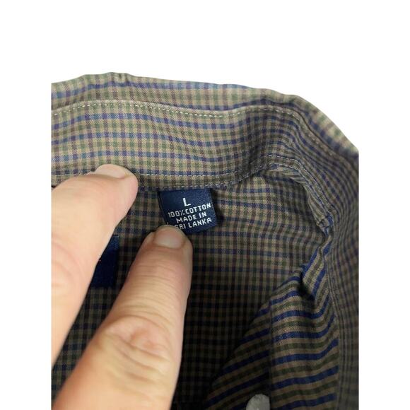 Roundtree & Yorke Mens Dress Shirt Large Green Gingham Check Button Down - Picture 6 of 9